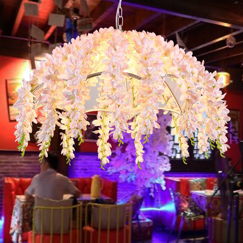 Industrial Metal Scalloped Pendant Light With White Led - Elegant And Flower Decorated