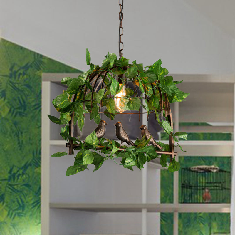 Lampe suspendue vintage en métal noir en forme de cage à oiseaux avec lampe LED suspendue pour plantes pour restaurants