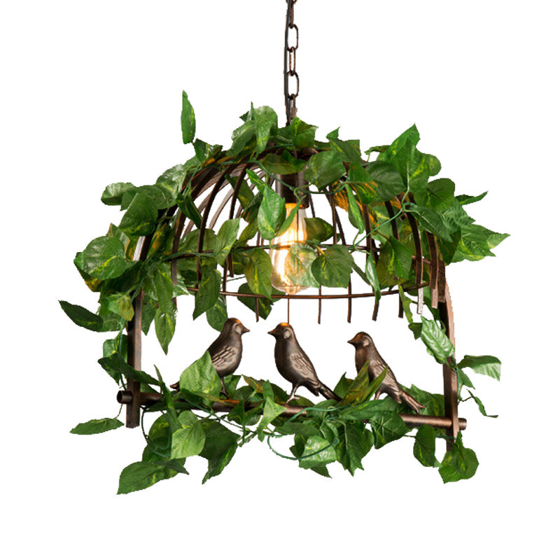 Vintage Black Metal Birdcage Pendant Light With Led Plant - Perfect For Restaurants