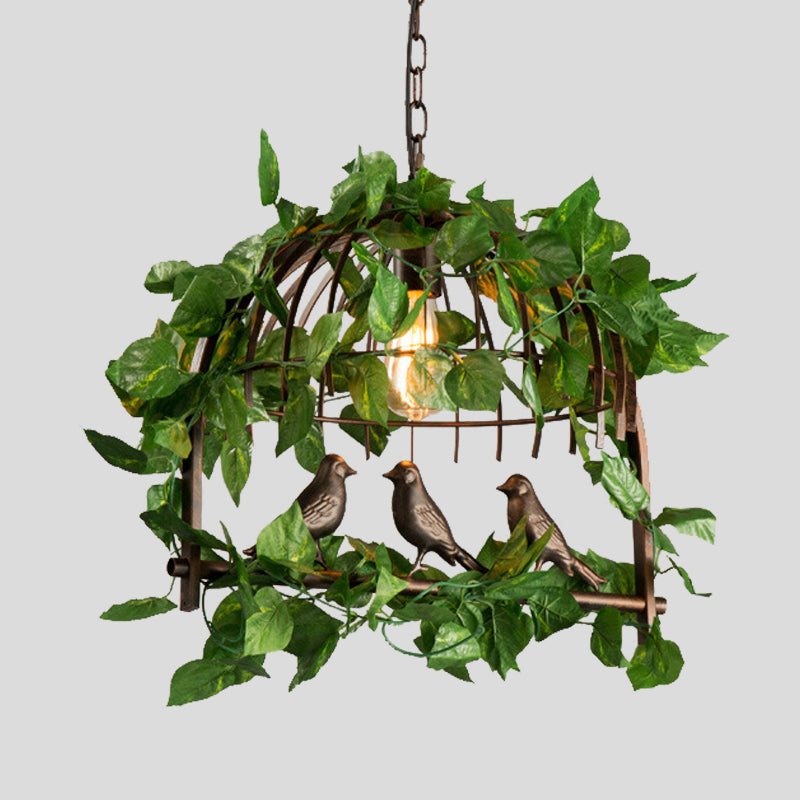 Vintage Black Metal Birdcage Pendant Light With Led Plant - Perfect For Restaurants