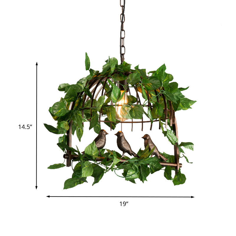 Vintage Black Metal Birdcage Pendant Light With Led Plant - Perfect For Restaurants