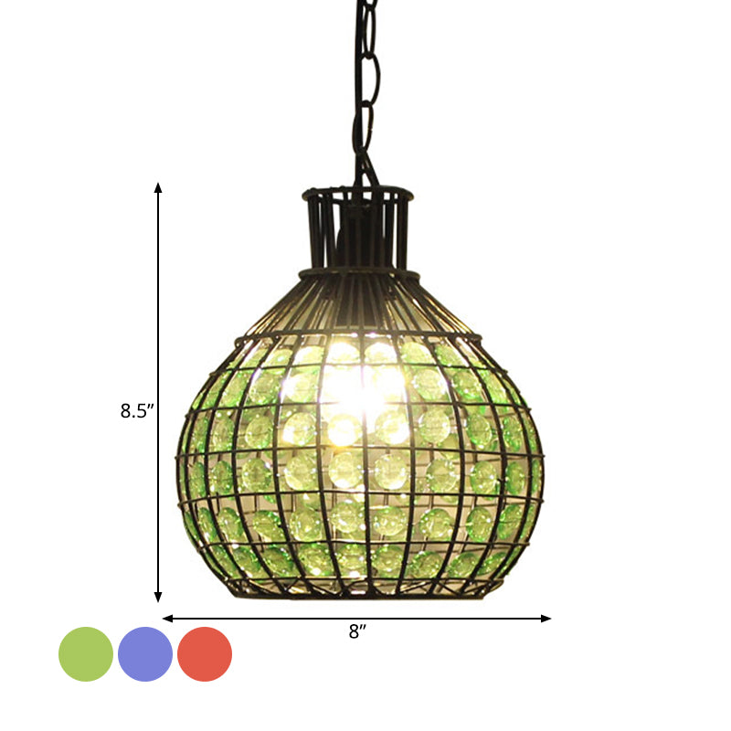 Vintage Ball Metal Pendant Fixture In Red/Green/Purple For Restaurant - Head Suspension Ceiling Hang
