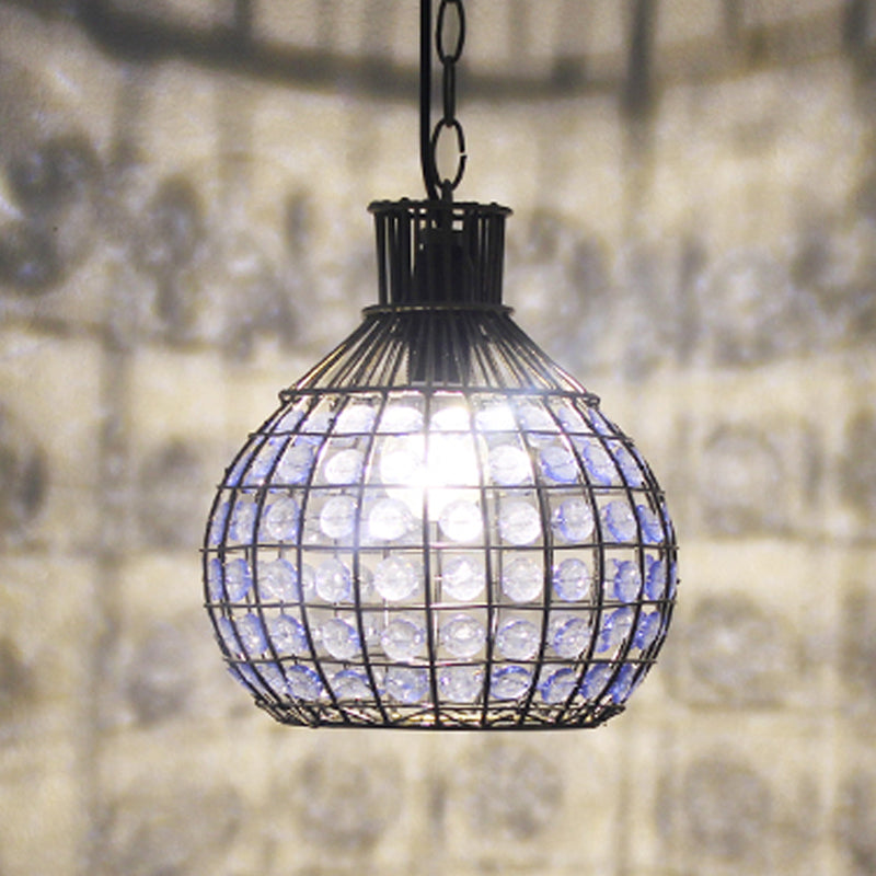Vintage Ball Metal Pendant Fixture In Red/Green/Purple For Restaurant - Head Suspension Ceiling Hang