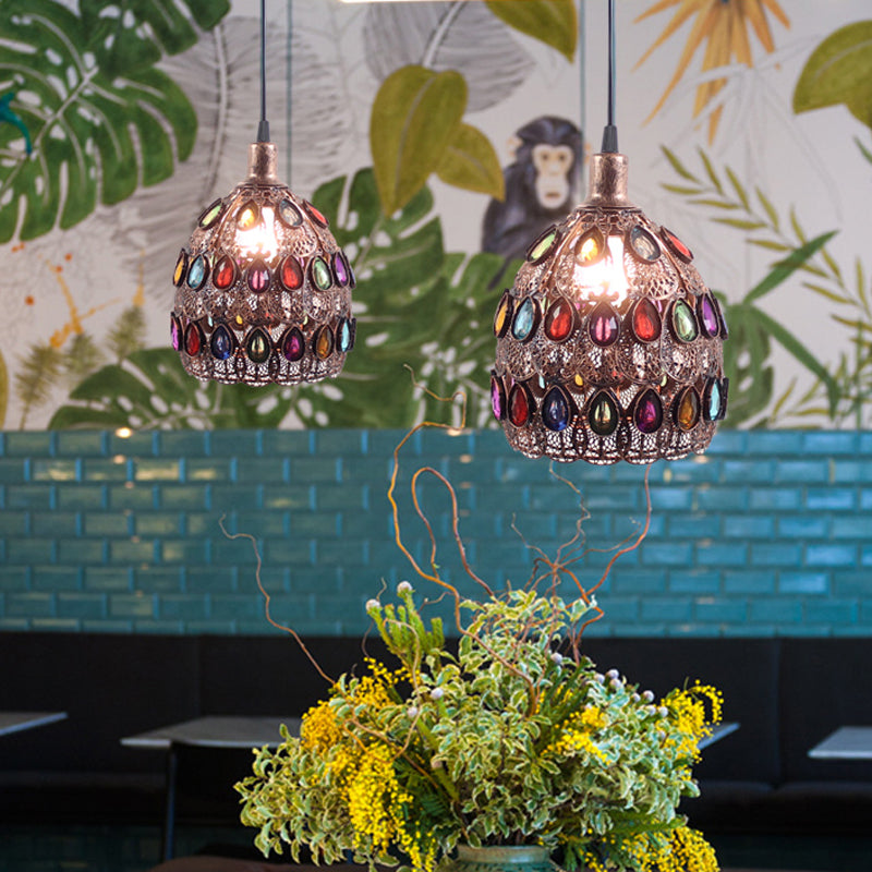 Metal Rust Pendant Lamp - Traditional Dome Fixture For Restaurant Lighting 1 Bulb Suspended