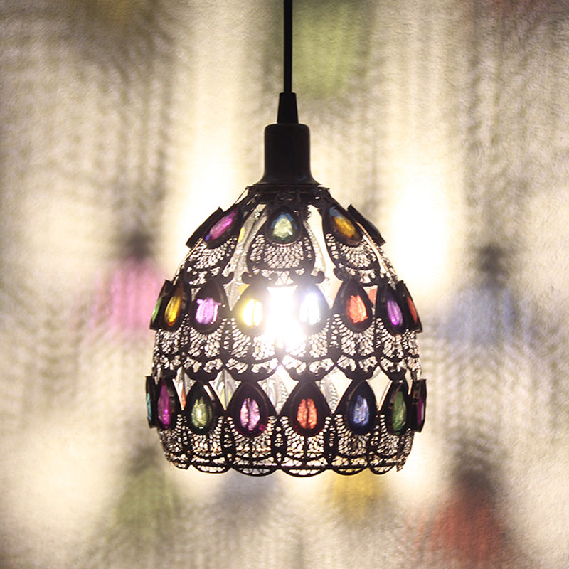 Metal Rust Pendant Lamp - Traditional Dome Fixture For Restaurant Lighting 1 Bulb Suspended