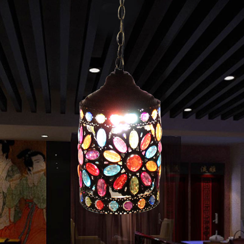 Vintage Brass Pendant Light For Restaurant - Suspended Cylinder Fixture 6/6.5 Width
