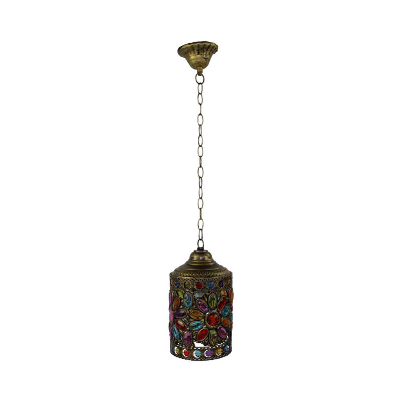 Vintage Brass Pendant Light For Restaurant - Suspended Cylinder Fixture 6/6.5 Width