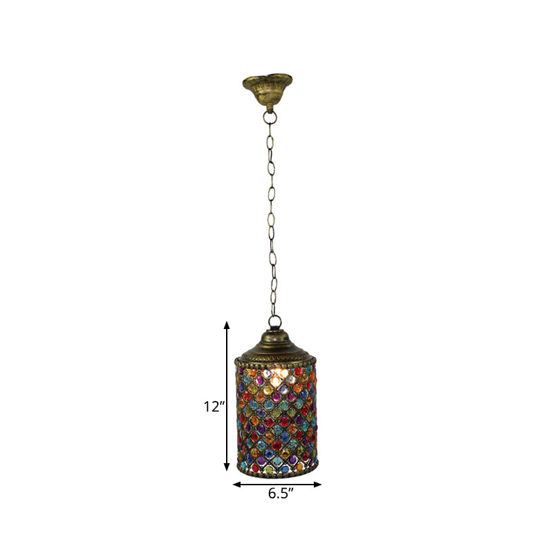 Vintage Brass Pendant Light For Restaurant - Suspended Cylinder Fixture 6/6.5 Width