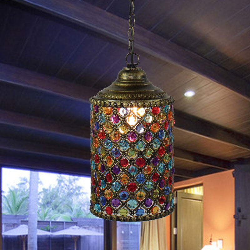 Vintage Bronze Cylinder Suspension Pendant Light For Living Room