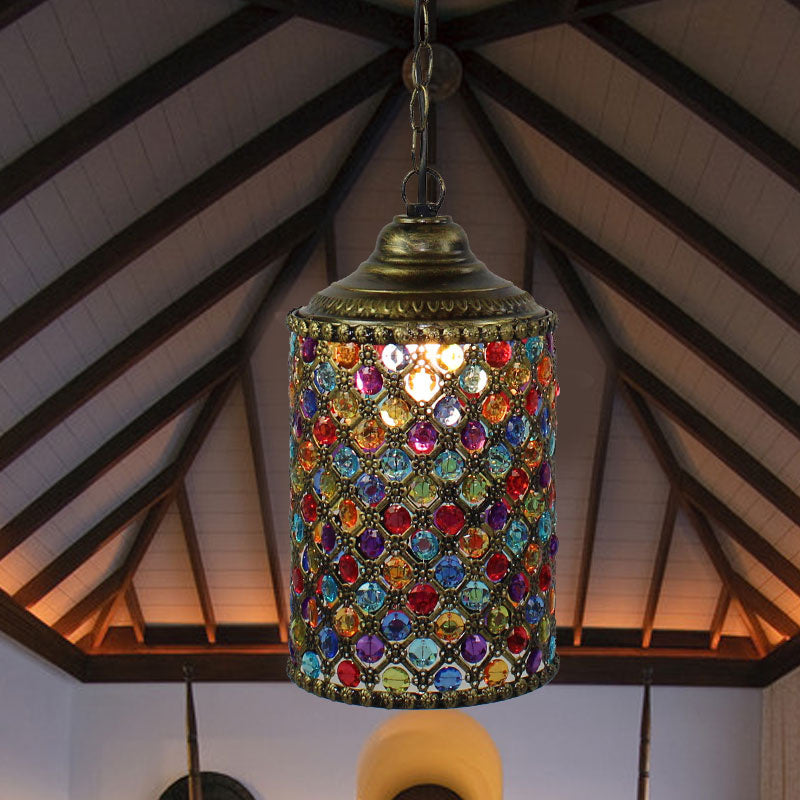 Vintage Bronze Cylinder Suspension Pendant Light For Living Room