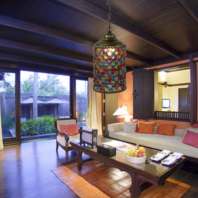 Vintage Bronze Cylinder Suspension Pendant Light For Living Room