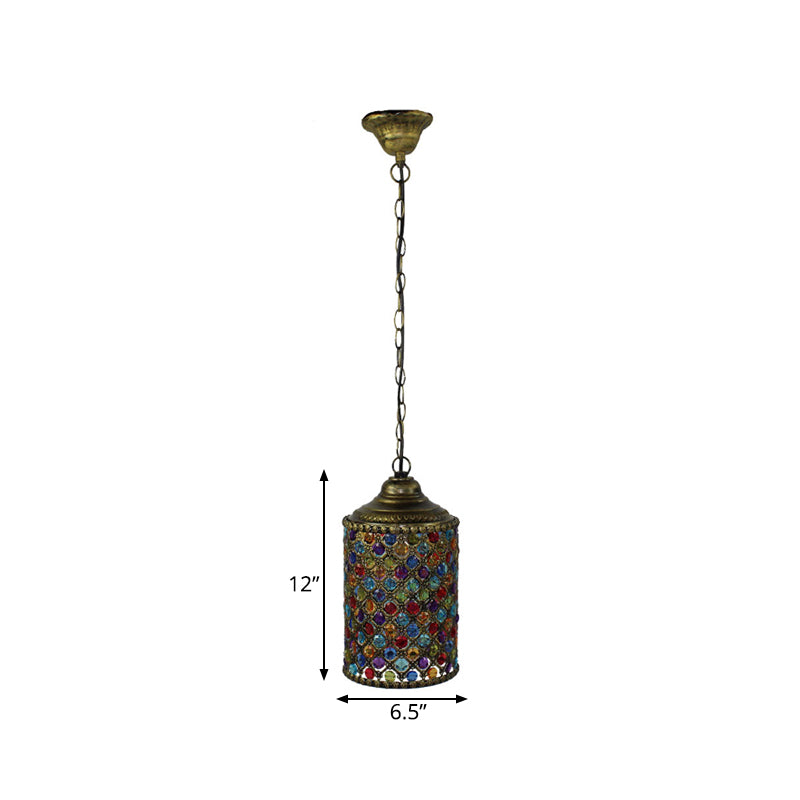 Serenity - Vintage Vintage Cylinder Suspension Pendant Light 1 Light Metal Hanging Lamp in Bronze for Living Room