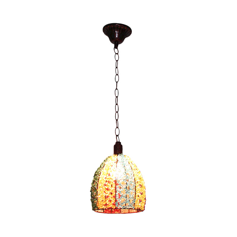 Metal Ceiling Lamp - Decorative Bronze/Blue Scalloped/Dome Pendant Light For Living Room