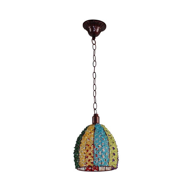 Metal Ceiling Lamp - Decorative Bronze/Blue Scalloped/Dome Pendant Light For Living Room