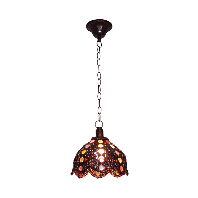 Metal Ceiling Lamp - Decorative Bronze/Blue Scalloped/Dome Pendant Light For Living Room