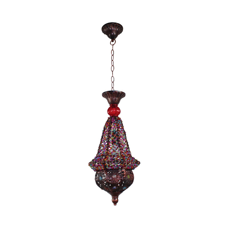 Copper Lantern Pendant Lamp Elegant Metal Ceiling Light For Restaurant Decor