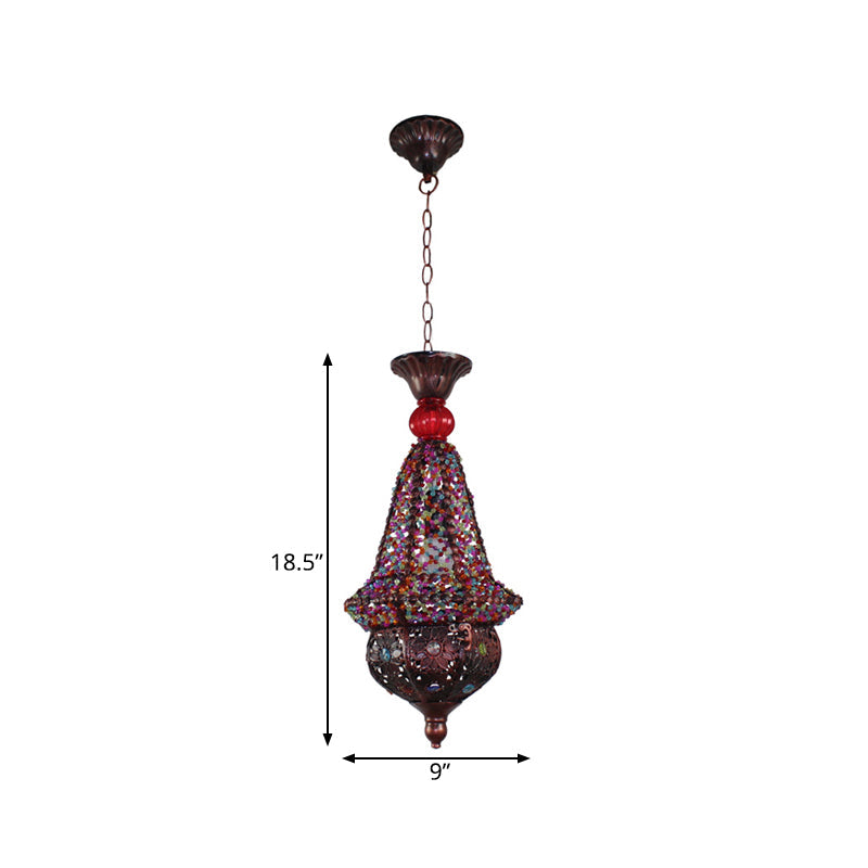 Copper Lantern Pendant Lamp Elegant Metal Ceiling Light For Restaurant Decor