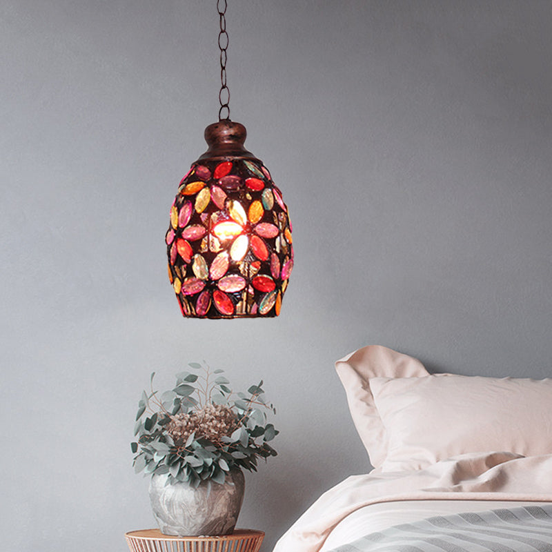 Colorful Dome Hanging Light Fixture - Single Metal Drop Pendant For Bedroom Decor Pink