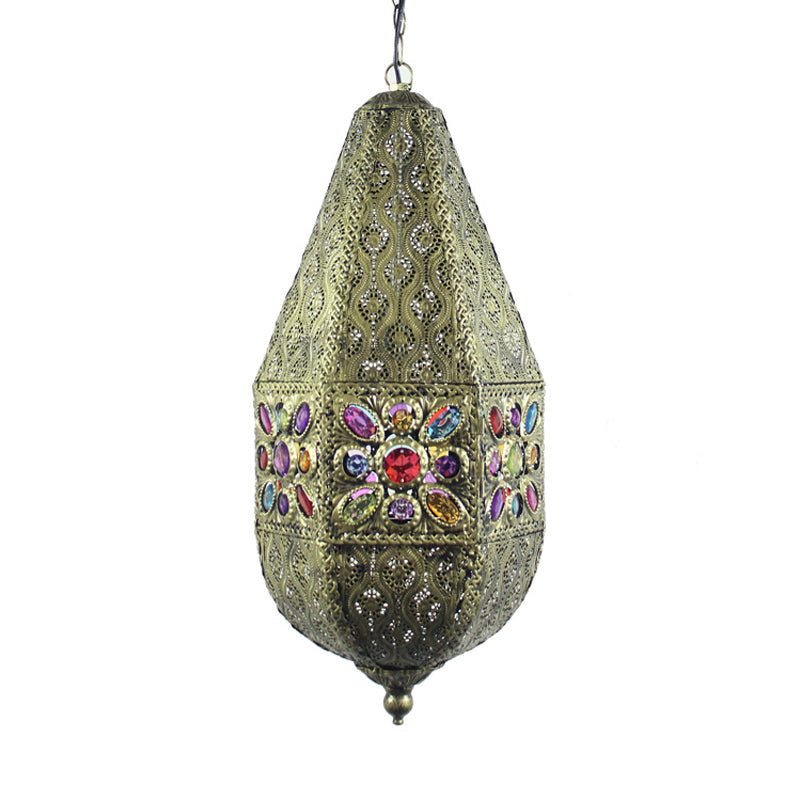 Vintage Metal Pendant Lamp With Purple/Green Droplet Design - Restaurant Suspension Lighting