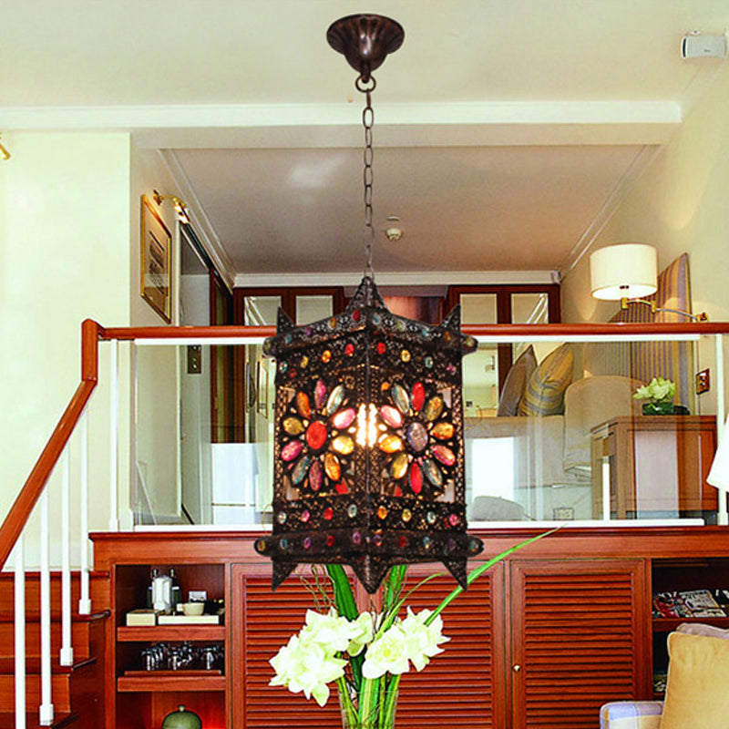 Bronze Pendant Light: Decorative Rectangle Suspension Lighting For Living Room - 1 Bulb