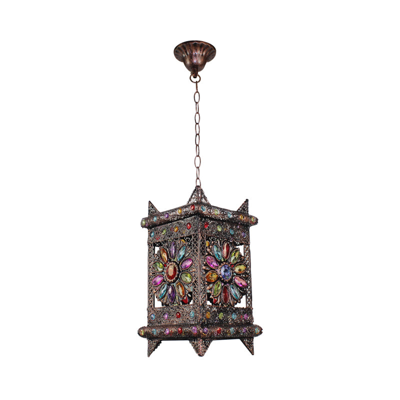 Bronze Pendant Light: Decorative Rectangle Suspension Lighting For Living Room - 1 Bulb