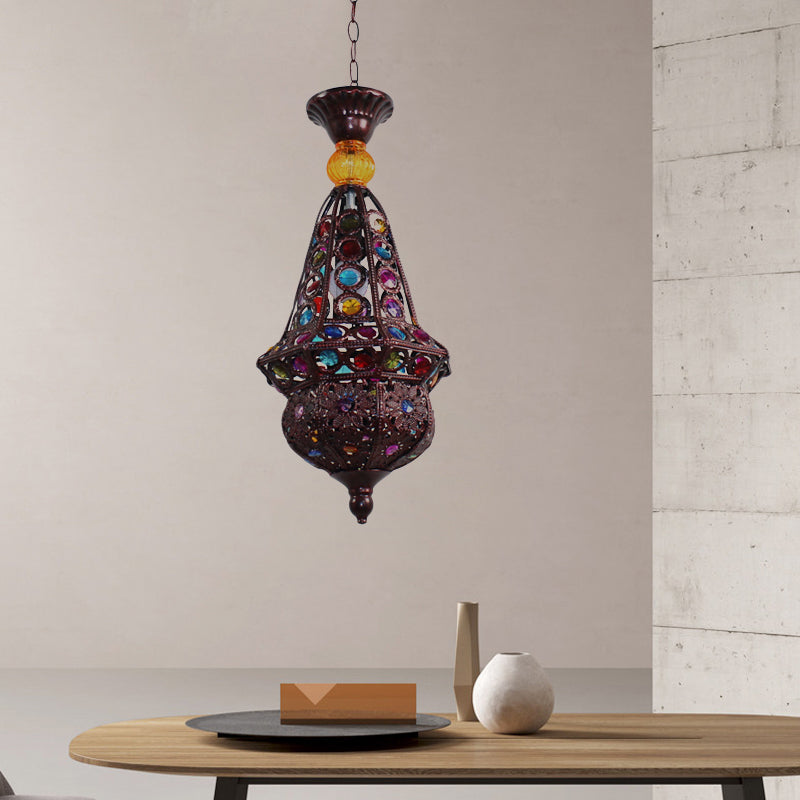 Copper Vintage Pendulum Light Fixture With Urn-Shaped Bulb For Dining Room Suspension