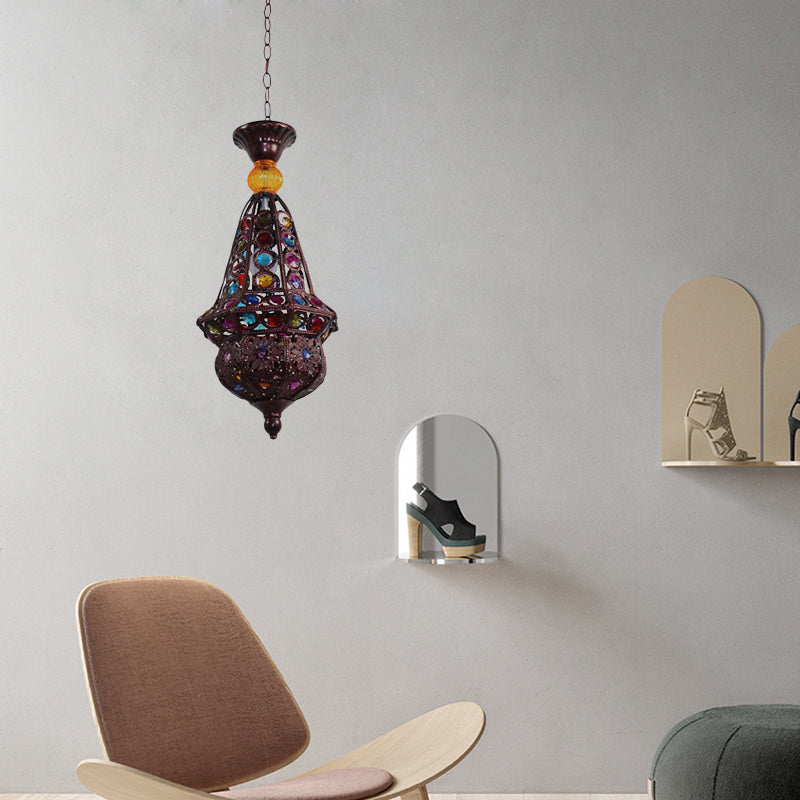 Copper Vintage Pendulum Light Fixture With Urn-Shaped Bulb For Dining Room Suspension