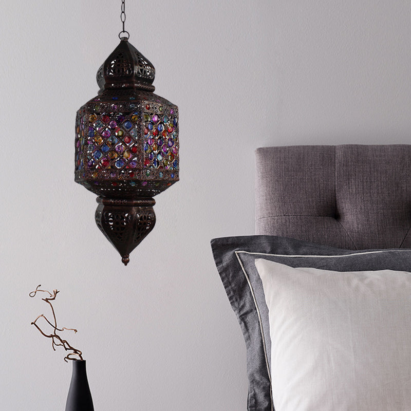 Vintage Metal Bronze Lantern Pendant Light - Suspended Ceiling Fixture Ideal For Bedroom