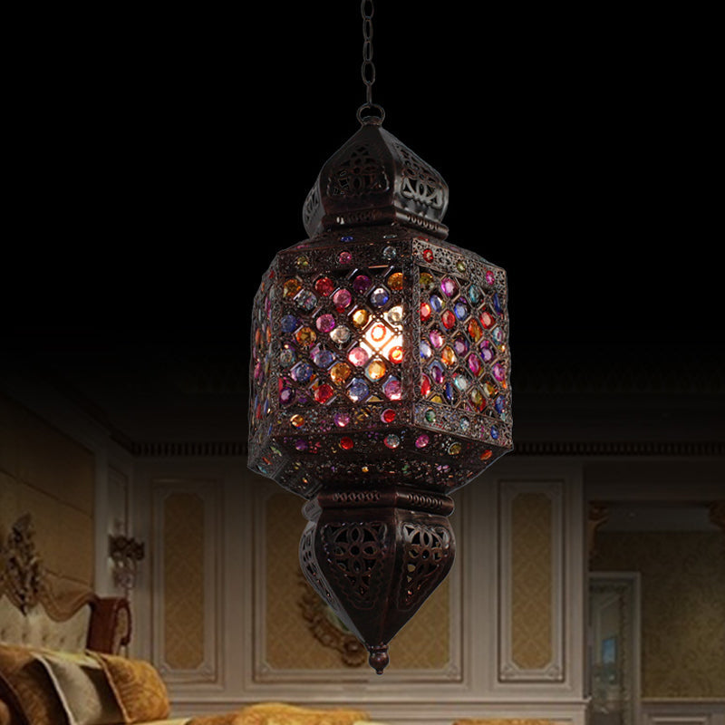 Vintage Metal Bronze Lantern Pendant Light - Suspended Ceiling Fixture Ideal For Bedroom