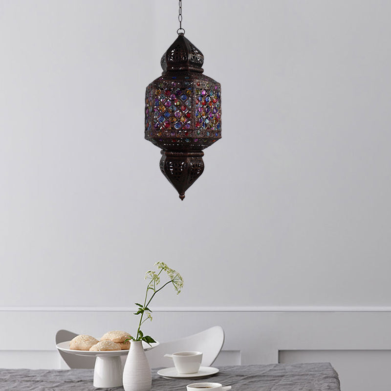 Vintage Metal Bronze Lantern Pendant Light - Suspended Ceiling Fixture Ideal For Bedroom