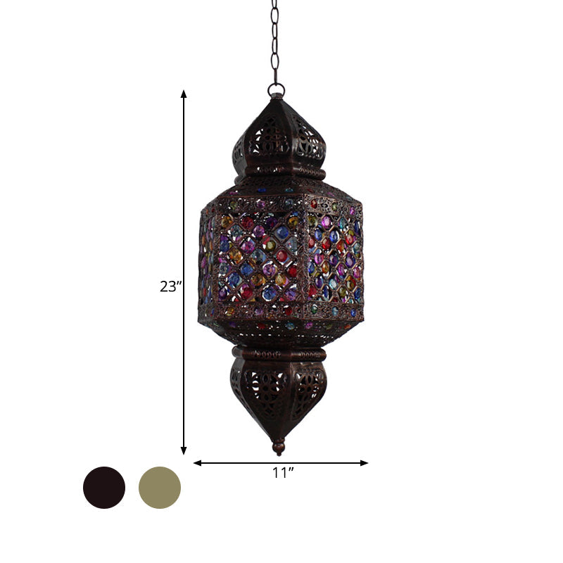 Vintage Metal Bronze Lantern Pendant Light - Suspended Ceiling Fixture Ideal For Bedroom