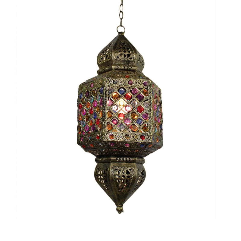 Vintage Metal Bronze Lantern Pendant Light - Suspended Ceiling Fixture Ideal For Bedroom