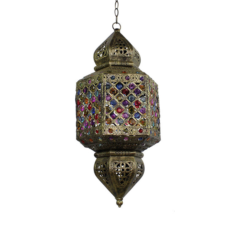 Vintage Metal Bronze Lantern Pendant Light - Suspended Ceiling Fixture Ideal For Bedroom