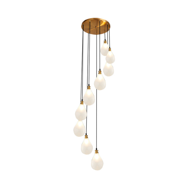 Modern Spiral Design Led Pendant Light With 9 White/Pink Glass Balloons