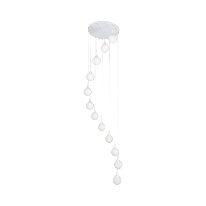 Contemporary Milk Glass Spiral Stair Pendant Light - 12 Heads, White, Round/Square - Hanging Lamp