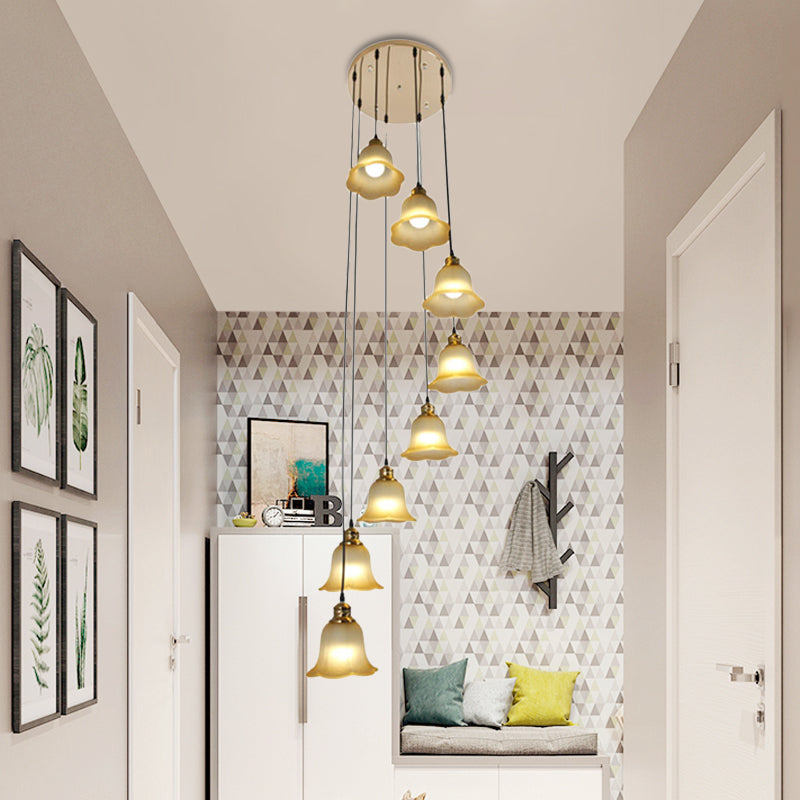 Contemporary 8-Head Ceiling Lamp: Multi-Light Pendant with Flower White Glass Shade for Living Room