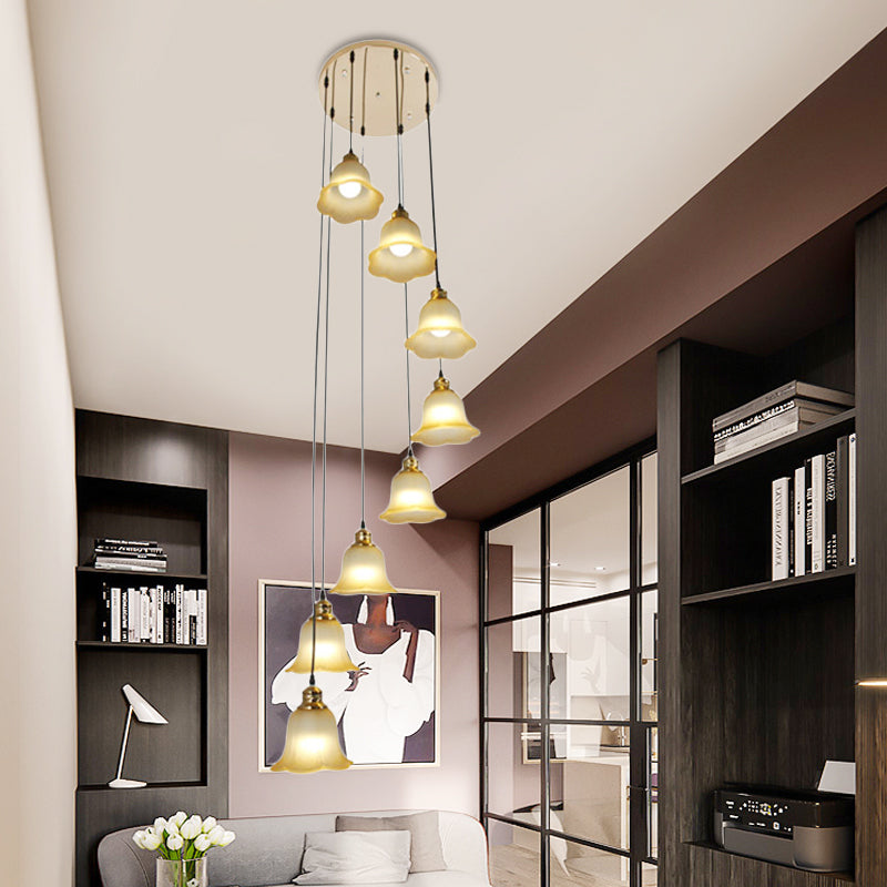 Contemporary 8-Head Ceiling Lamp: Multi-Light Pendant with Flower White Glass Shade for Living Room