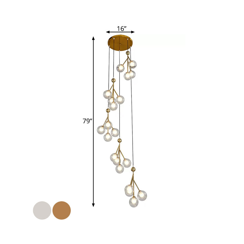 Minimalist 20-Light Stair Cluster Pendant Lamp With Clear/Amber/Smoke Gray Glass And Black/Gold