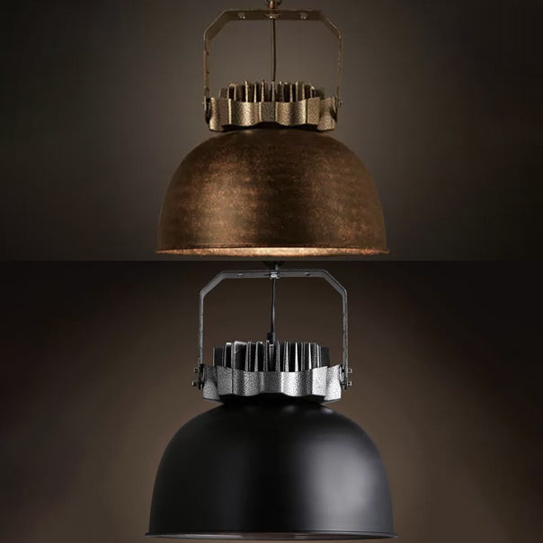 Vintage Industrial Dome Ceiling Light with Black/Rust Finish - Stylish Metal Indoor Hanging Fixture (1 Head)