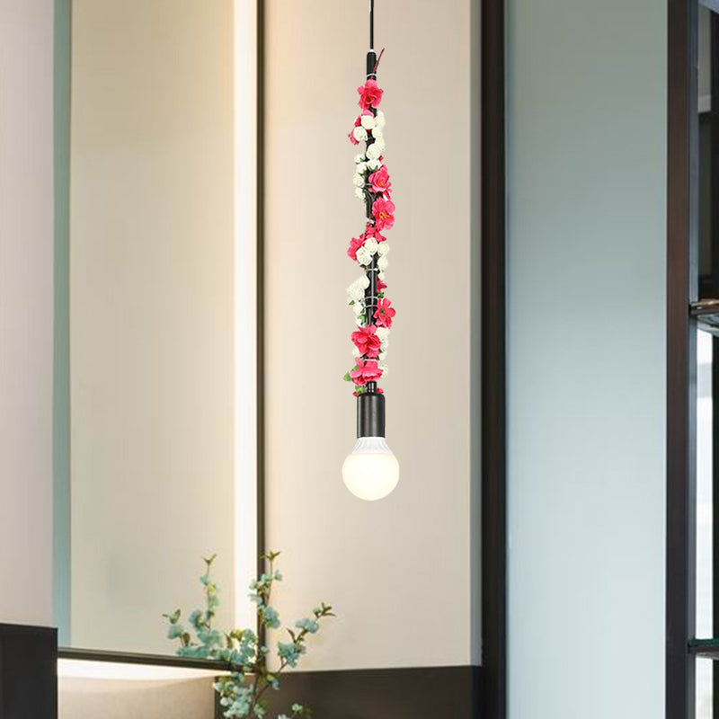 Lampe à suspension industrielle en métal à ampoule nue - Plafonnier suspendu noir pour salon