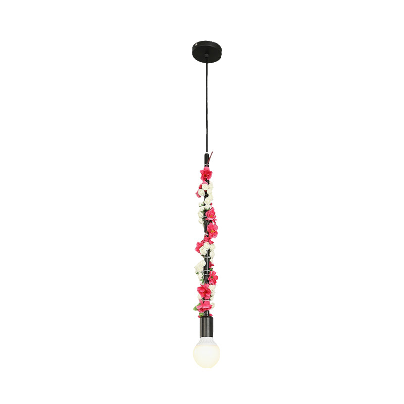 Lampe à suspension industrielle en métal à ampoule nue - Plafonnier suspendu noir pour salon