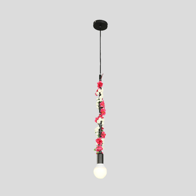 Lampe à suspension industrielle en métal à ampoule nue - Plafonnier suspendu noir pour salon