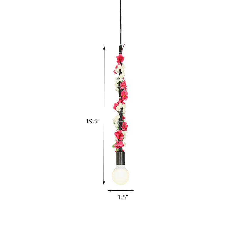 Lampe à suspension industrielle en métal à ampoule nue - Plafonnier suspendu noir pour salon