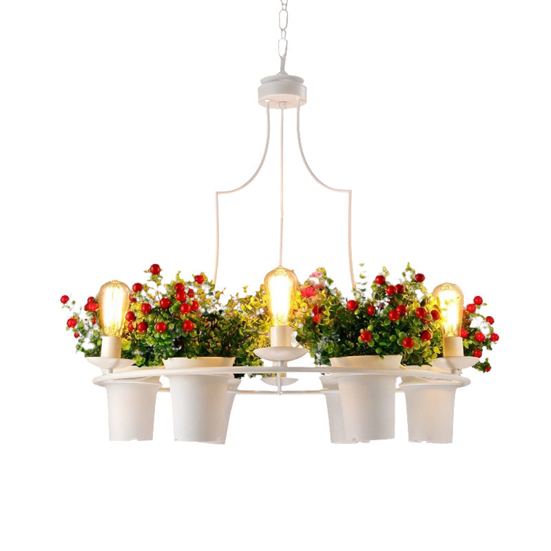 Suspension LED industrielle en métal noir/blanc pour plantes - 6 lumières, 1/2 niveaux. Parfait pour les restaurants.