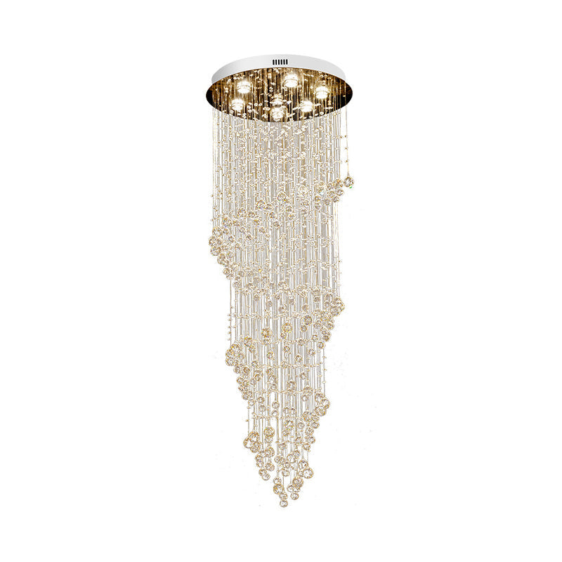 Plafonnier LED moderne à 7 ampoules en cristal doré tourbillonnant