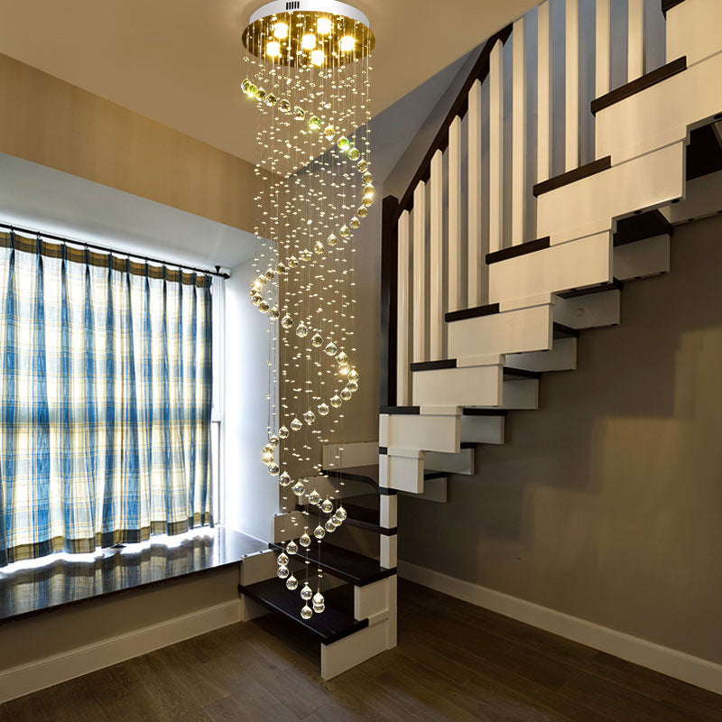 Lampe suspendue contemporaine en cristal doré avec 6 têtes en spirale à LED