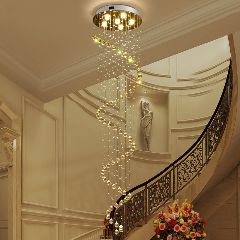 Lampe suspendue contemporaine en cristal doré avec 6 têtes en spirale à LED