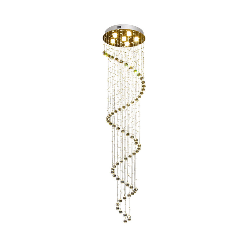Lampe suspendue contemporaine en cristal doré avec 6 têtes en spirale à LED