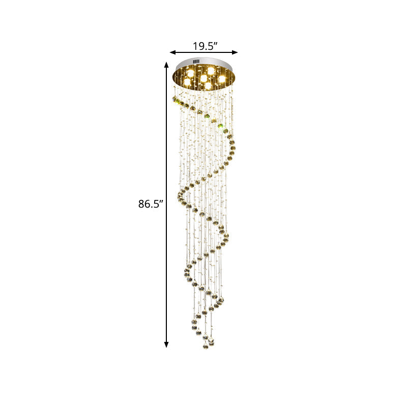 Lampe suspendue contemporaine en cristal doré avec 6 têtes en spirale à LED