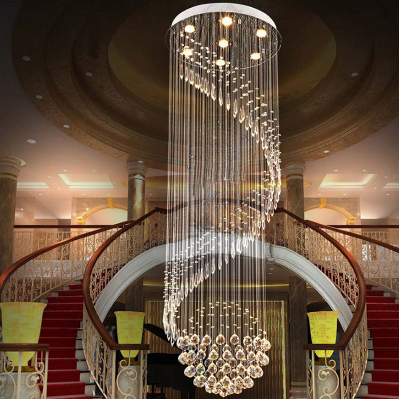 Sleek Silver Spiral Cluster Pendant Lamp - Clear Crystal, 7-Light LED Ceiling Fixture